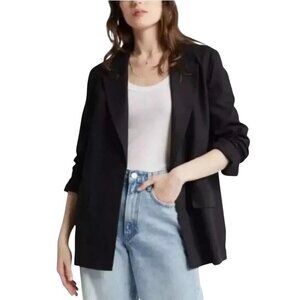 Treasure & Bond Single Breasted Blazer Jacket Black Linen Blend Oversized Size S